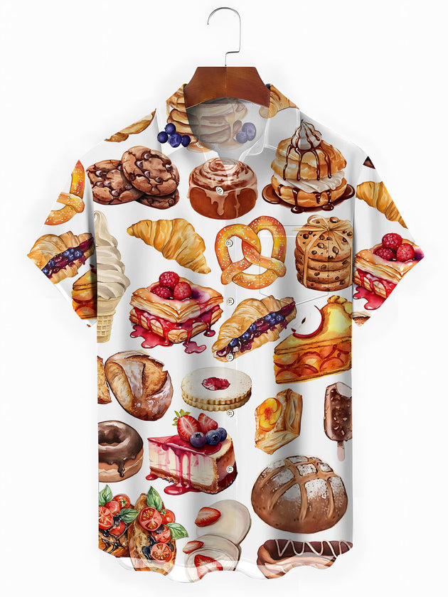 Food Print Men's Pocket Short Sleeve Shirts
