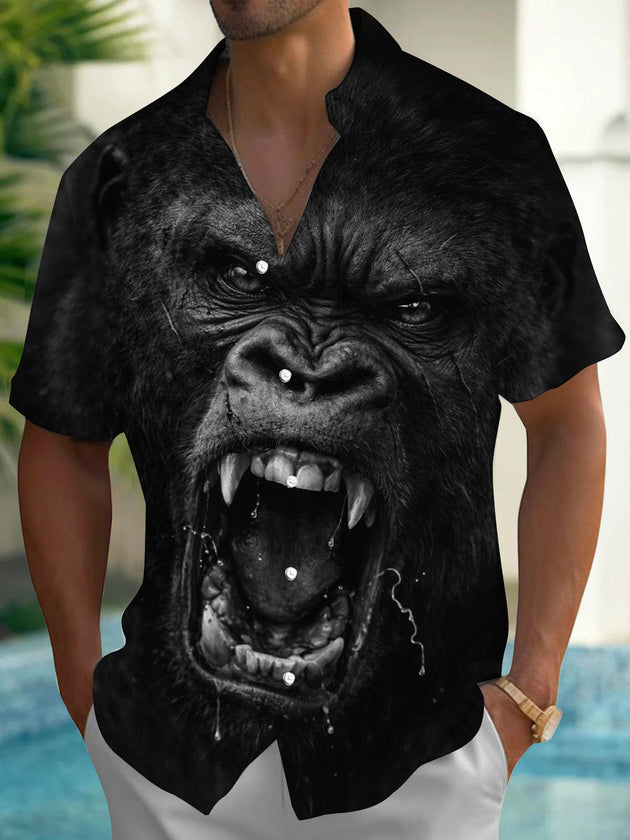 Orangutan Print Men's Pocket Short Sleeve Shirts