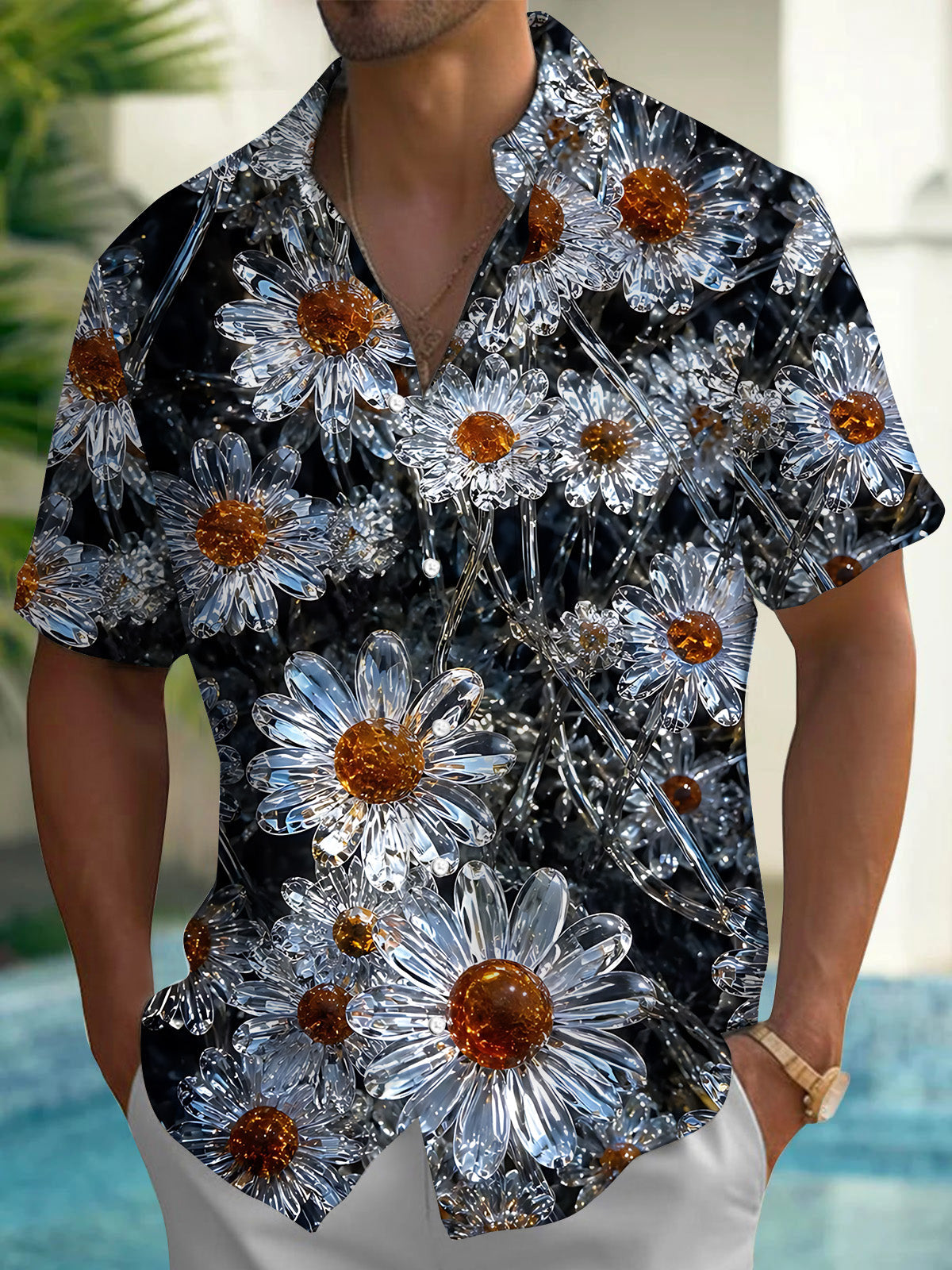 Floral Print Men's Pocket Short Sleeve Shirts