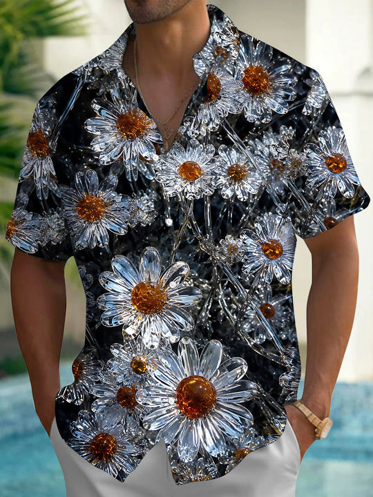 Floral Print Men's Pocket Short Sleeve Shirts