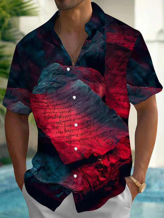 Vintage Manuscript Print Men's Pocket Short Sleeve Shirts