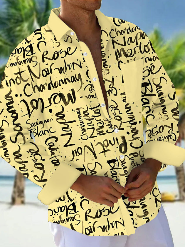 Letter Print Men's Pocket Long Sleeve Shirts