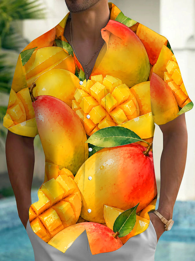 Mango Print Men's Pocket Short Sleeve Shirts