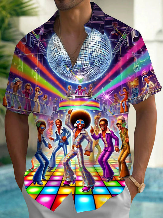 Vintage Disco Art Print Men's Pocket Short Sleeve Shirts