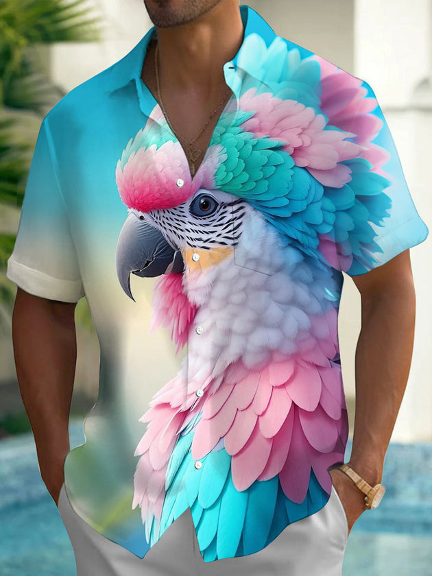 Parrot Print Men's Pocket Short Sleeve Shirts