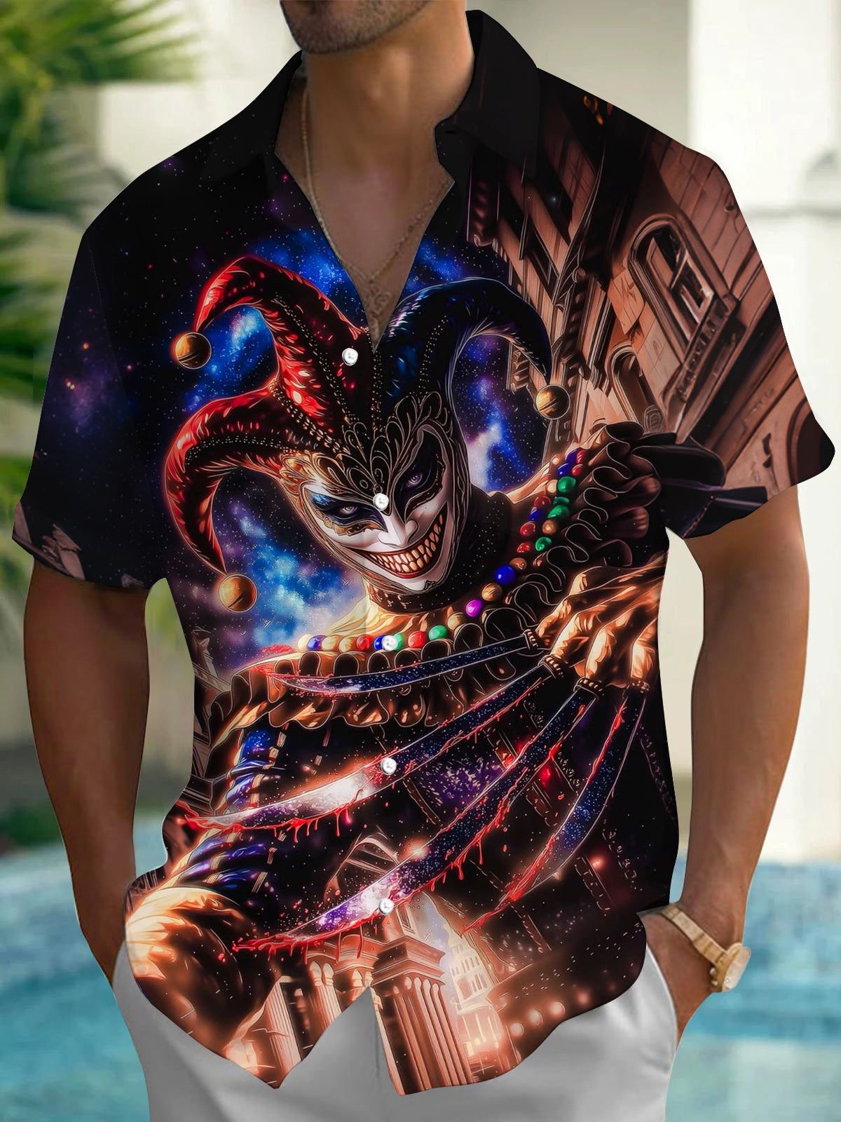 Dark Joker Print Men's Pocket Short Sleeve Shirts