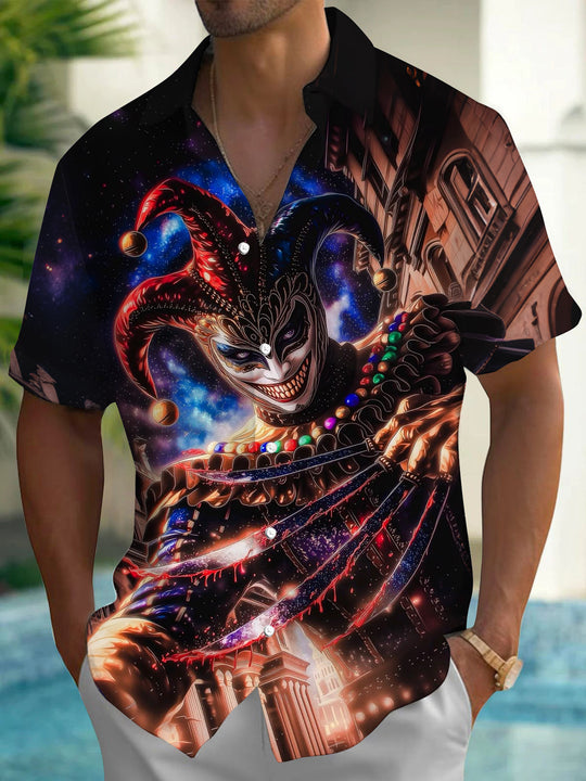 Dark Joker Print Men's Pocket Short Sleeve Shirts