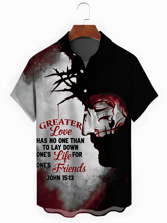 Christian Jesus Print Men's Pocket Short Sleeve Shirts