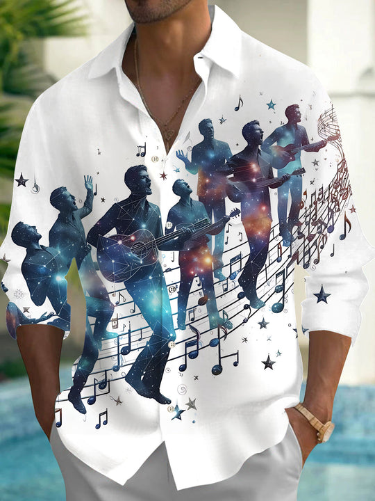 Music Art Print Men's Pocket Long Sleeve Shirts