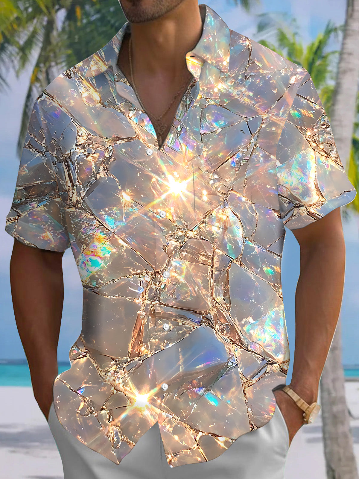 Abstract Print Men's Pocket Short Sleeve Shirts