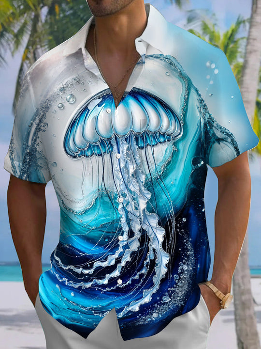 Jellyfish Print Men's Pocket Short Sleeve Shirts