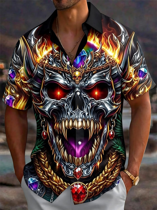 Skull Print Men's Pocket Short Sleeve Shirts