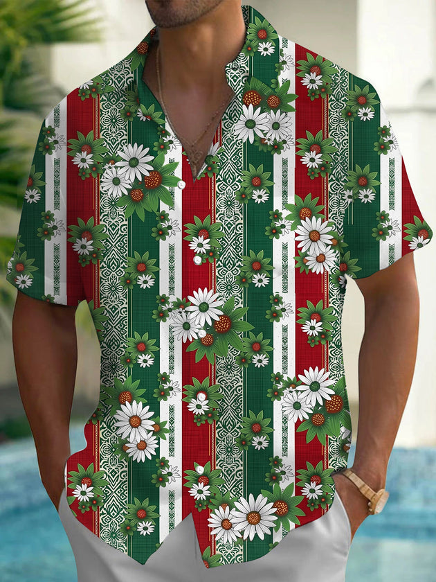 Floral Print Men's Pocket Short Sleeve Shirts
