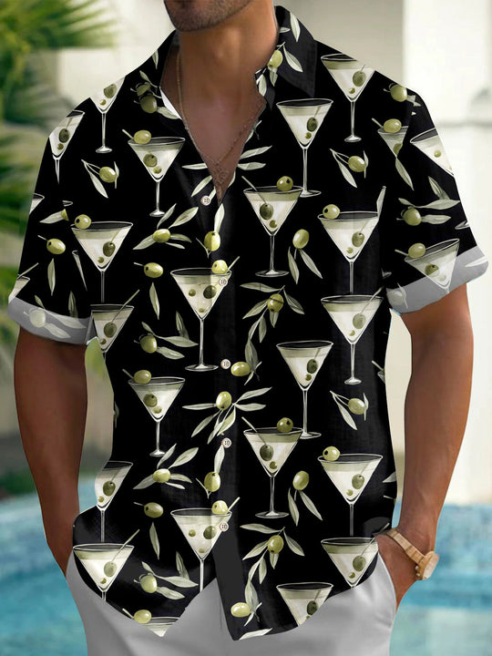 Vintage Cocktail Print Men's Pocket Short Sleeve Shirts