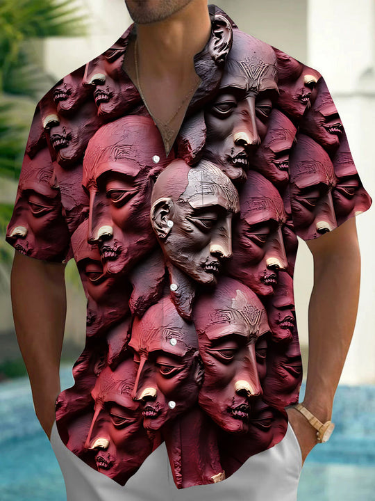 Sculpture Face Print Men's Pocket Short Sleeve Shirts