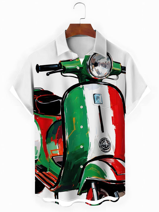 Vintage Motorcycle Print Men's Pocket Short Sleeve Shirts