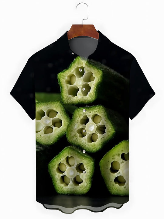 Okra Print Men's Pocket Short Sleeve Shirts