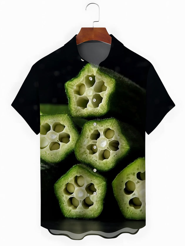 Okra Print Men's Pocket Short Sleeve Shirts
