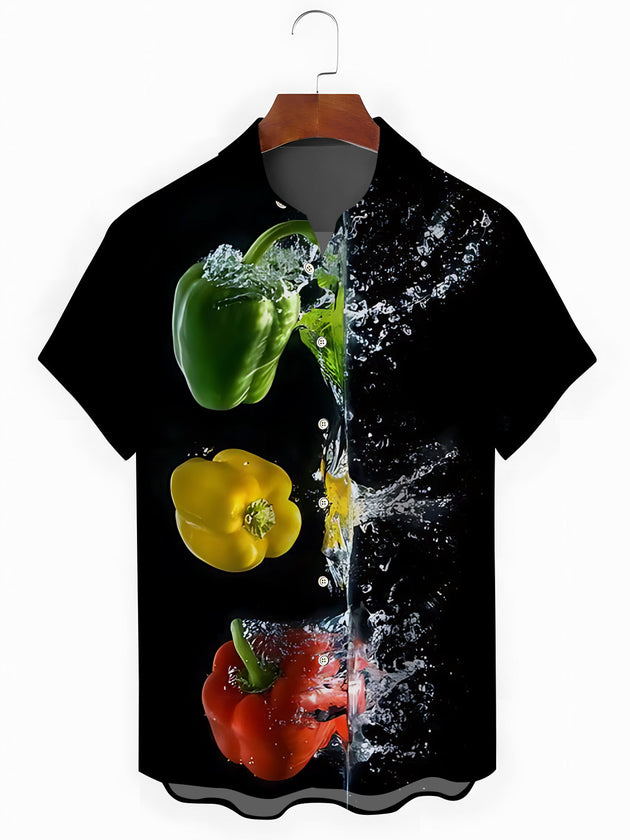 Pepper Print Men's Pocket Short Sleeve Shirts