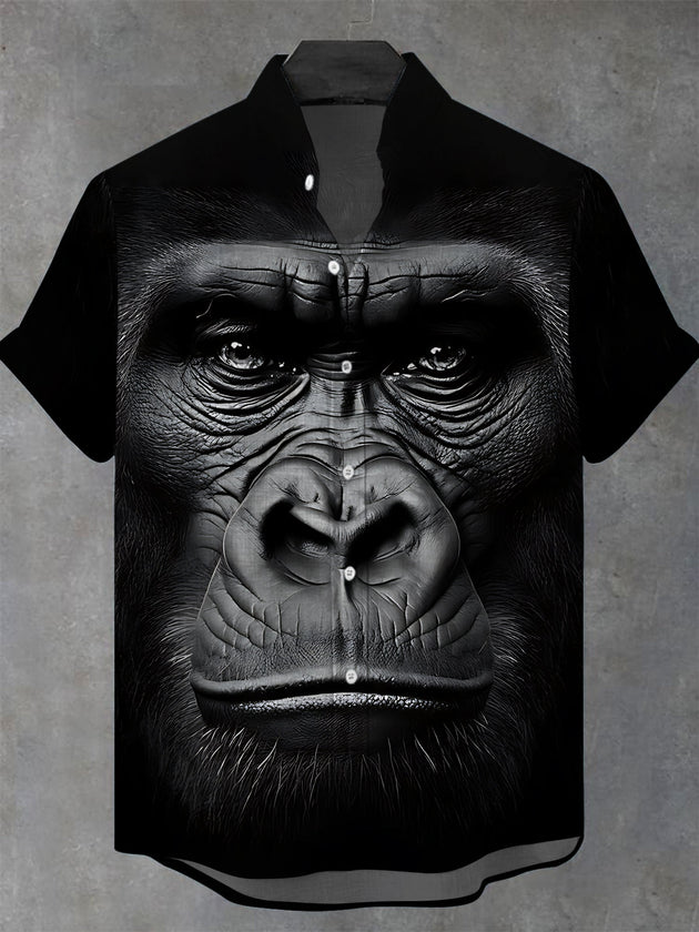 Orangutan Print Men's Pocket Short Sleeve Stand Collar Shirts