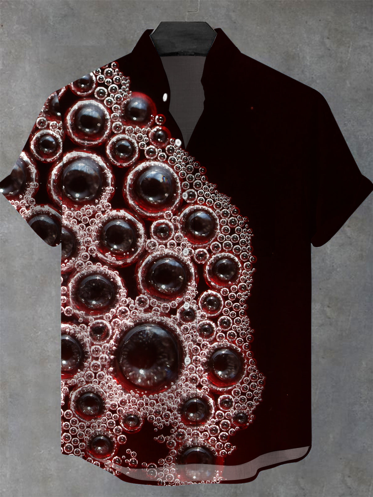 Red Wine Print Men's Pocket Short Sleeve Stand Collar Shirts