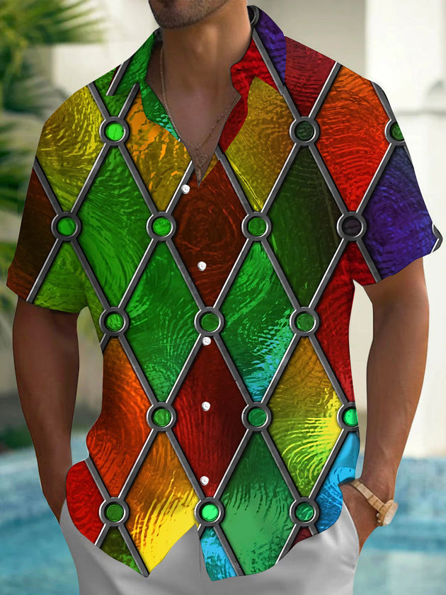 Geometric Print Men's Pocket Short Sleeve Shirts