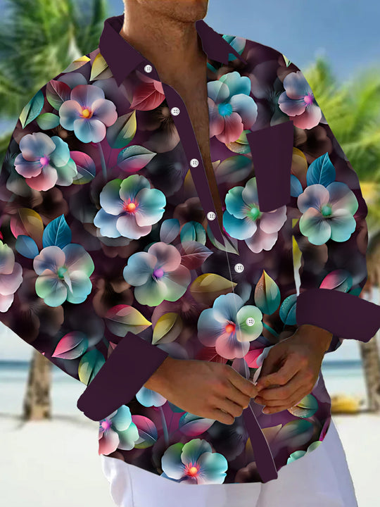 Floral Print Men's Pocket Long Sleeve Shirts