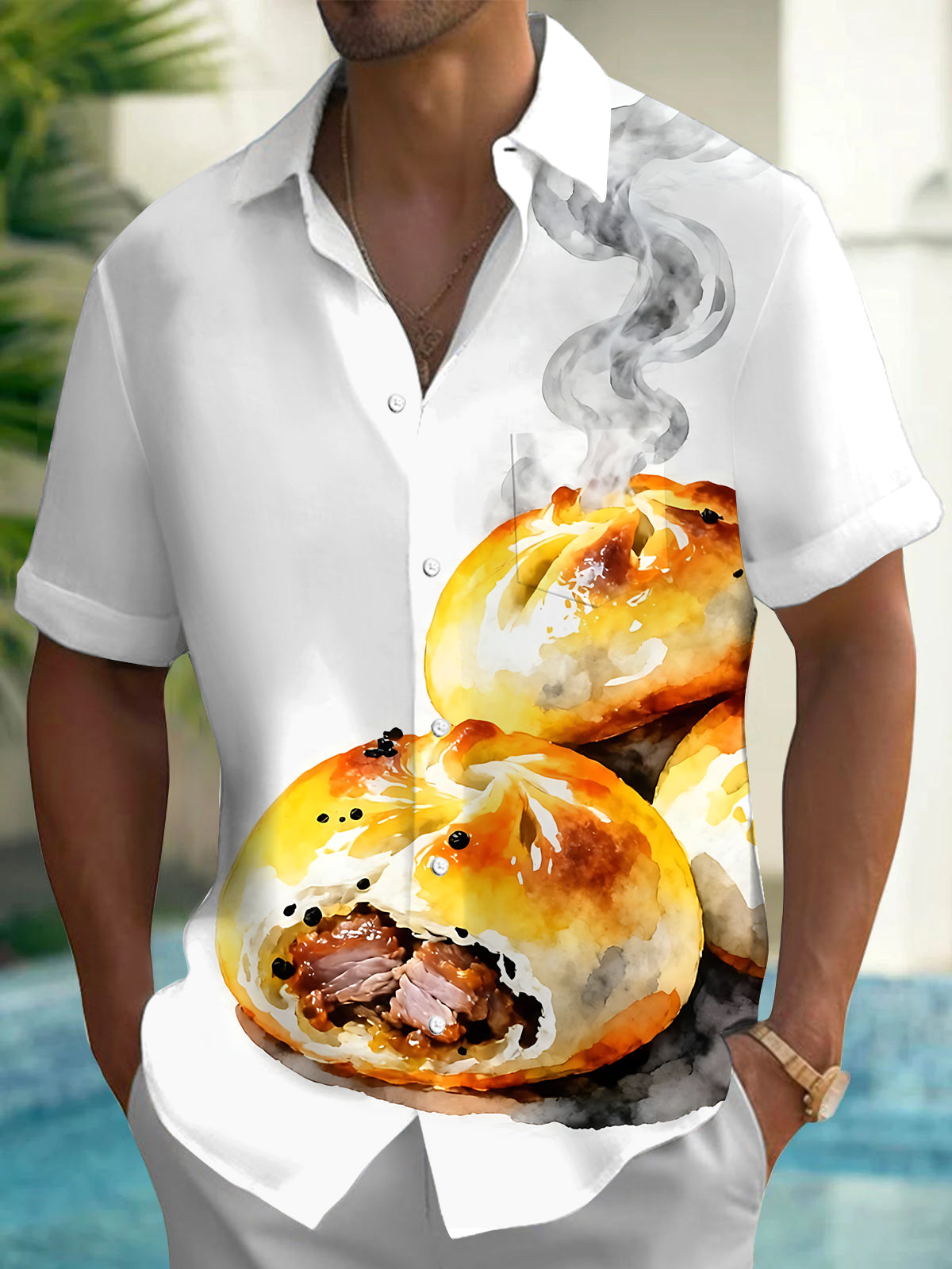 Food Print Men's Pocket Short Sleeve Shirts
