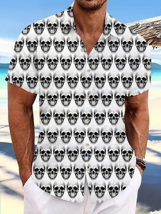 Skull Print Men's Pocket Short Sleeve Shirts