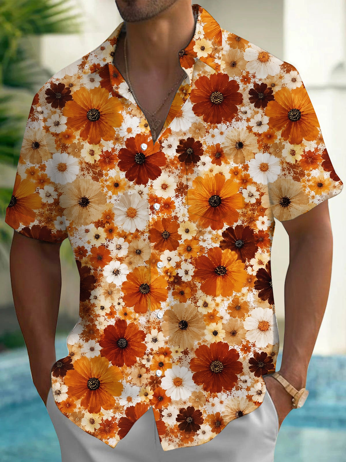 Floral Print Men's Pocket Short Sleeve Shirts