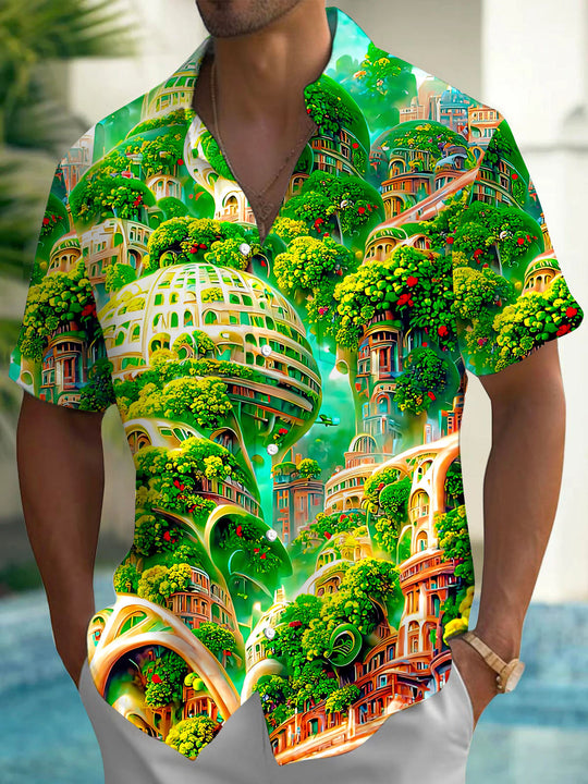 Plant Architectural Print Men's Pocket Short Sleeve Shirts
