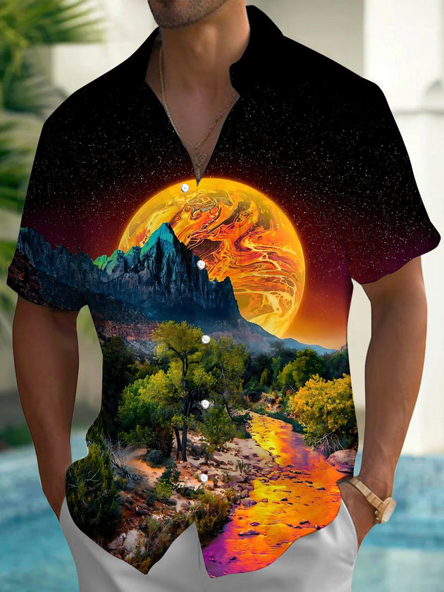Landscape Art Print Men's Pocket Short Sleeve Shirts