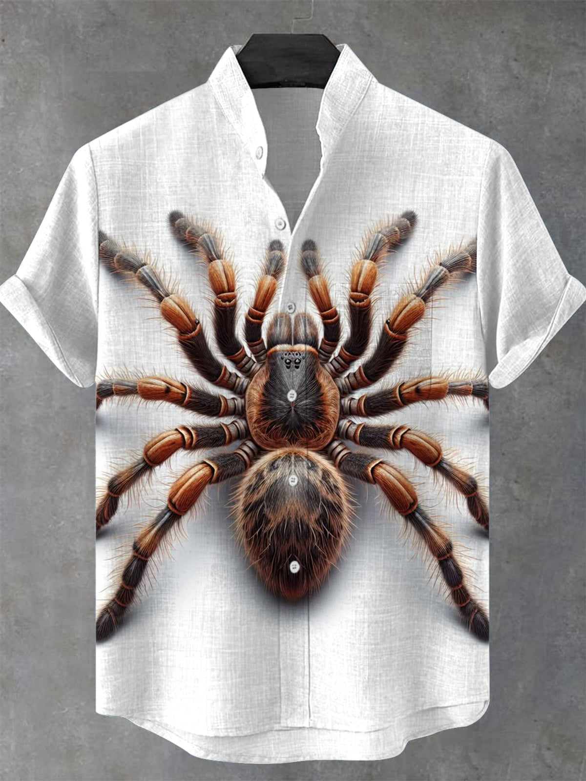 Spider Print Men's Pocket Short Sleeve Stand Collar Shirts