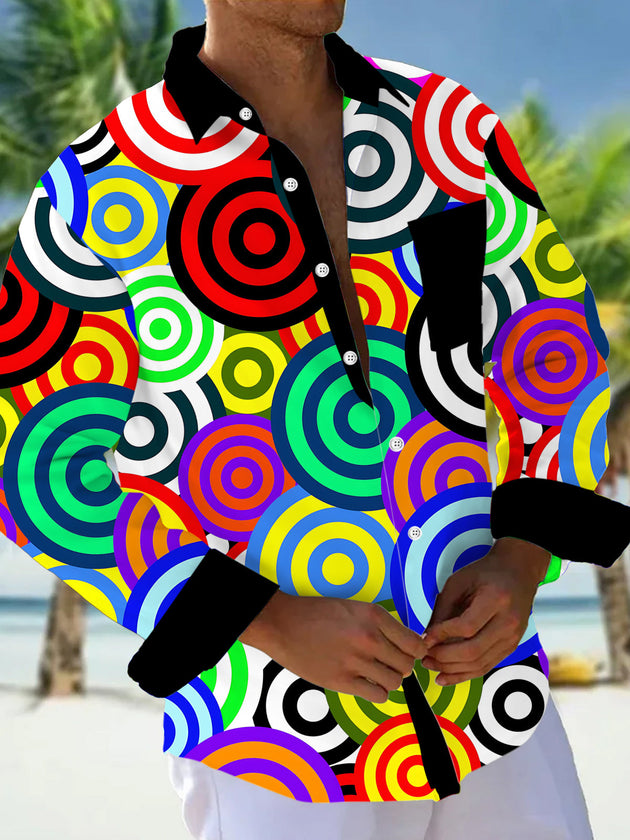 Colorful Geometric Print Men's Pocket Long Sleeve Shirts
