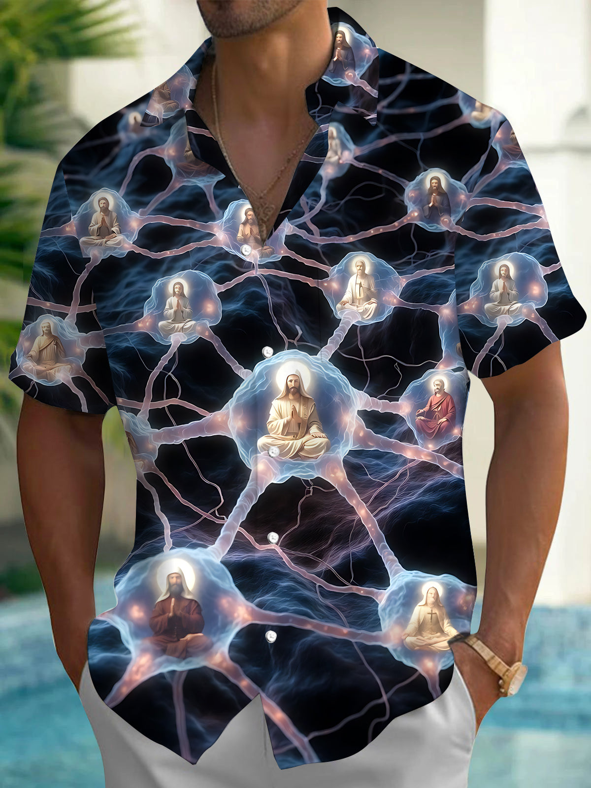 Religious Art Print Men's Pocket Short Sleeve Shirts