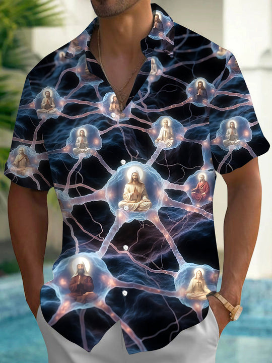 Religious Art Print Men's Pocket Short Sleeve Shirts