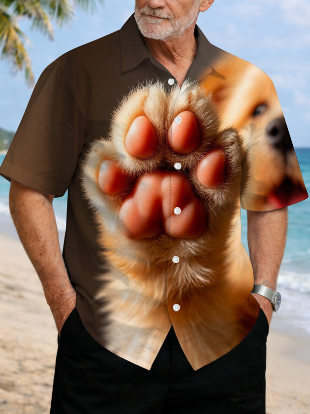 Dog Paw Print Men's Pocket Short Sleeve Shirts