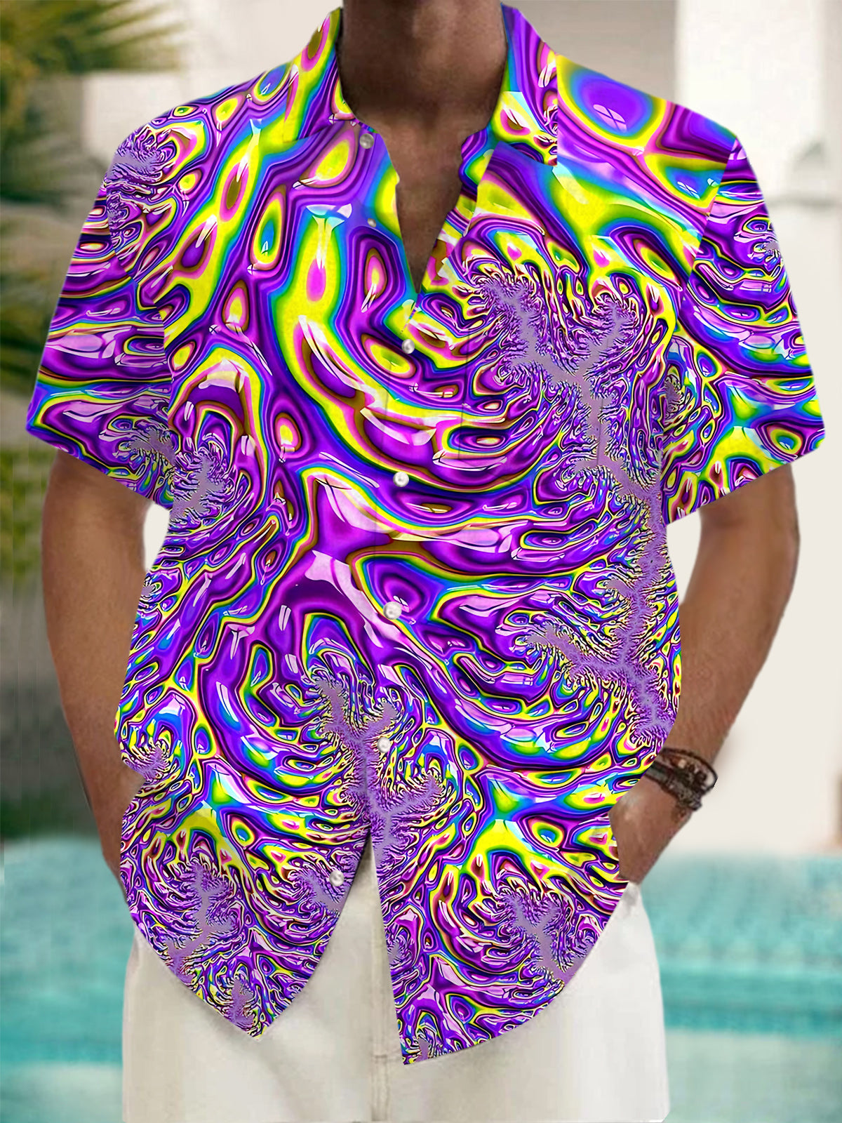 Abstract Print Men's Pocket Short Sleeve Shirts