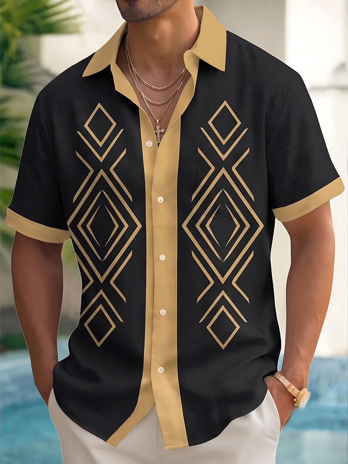 Geometric Print Men's Pocket Short Sleeve Shirts