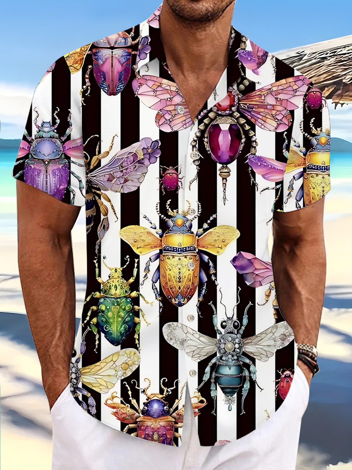 Insect Print Men's Pocket Short Sleeve Shirts