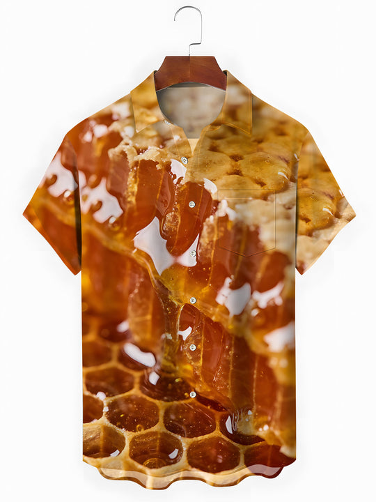 Honey Print Men's Pocket Short Sleeve Shirts