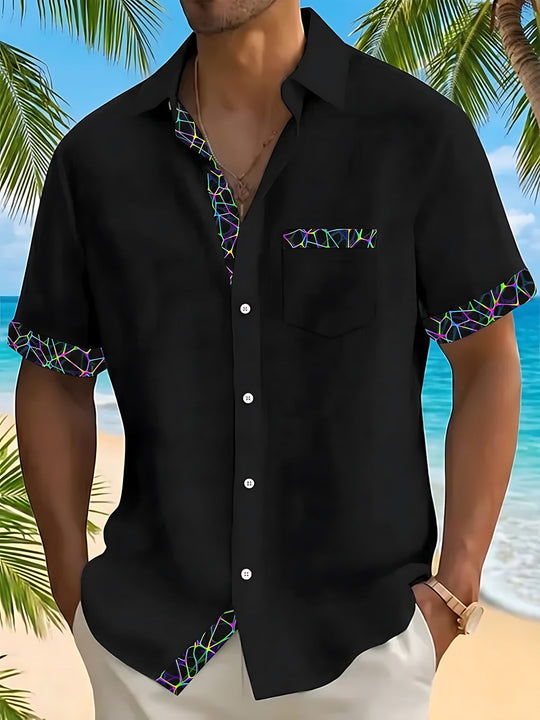Basic Geometric Print Men's Pocket Short Sleeve Shirts