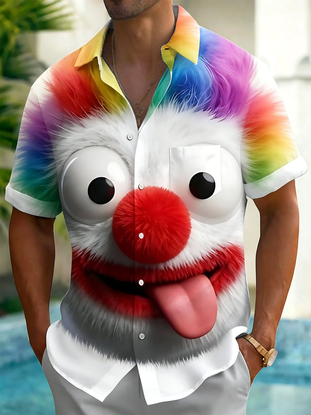 Funny Clown Print Men's Pocket Short Sleeve Shirts