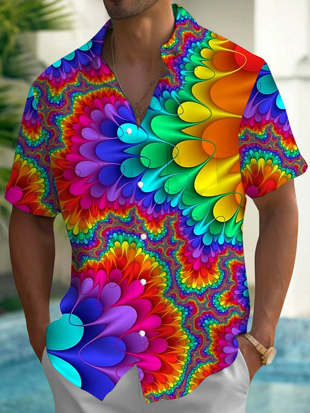 Colorful Abstract Print Men's Pocket Short Sleeve Shirts