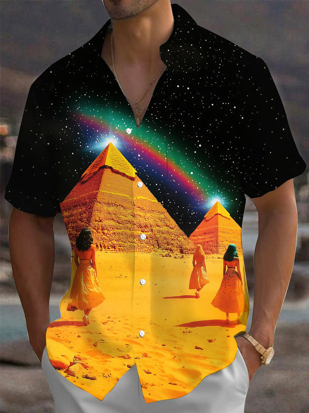 Pyramid Art Print Men's Pocket Short Sleeve Shirts