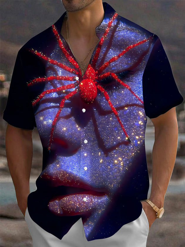 Spider Face Art Print Men's Pocket Short Sleeve Shirts