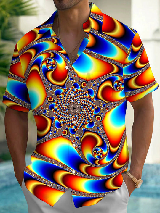 Abstract Gradient Print Men's Pocket Short Sleeve Shirts