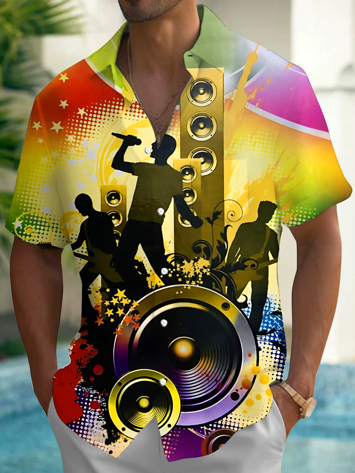 Musical Art Print Men's Pocket Short Sleeve Shirts