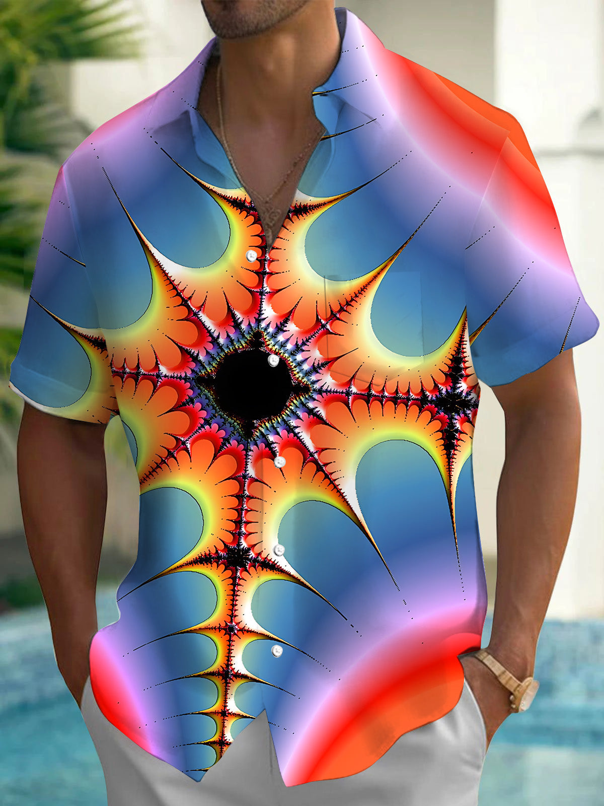 Abstract Gradient Print Men's Pocket Short Sleeve Shirts