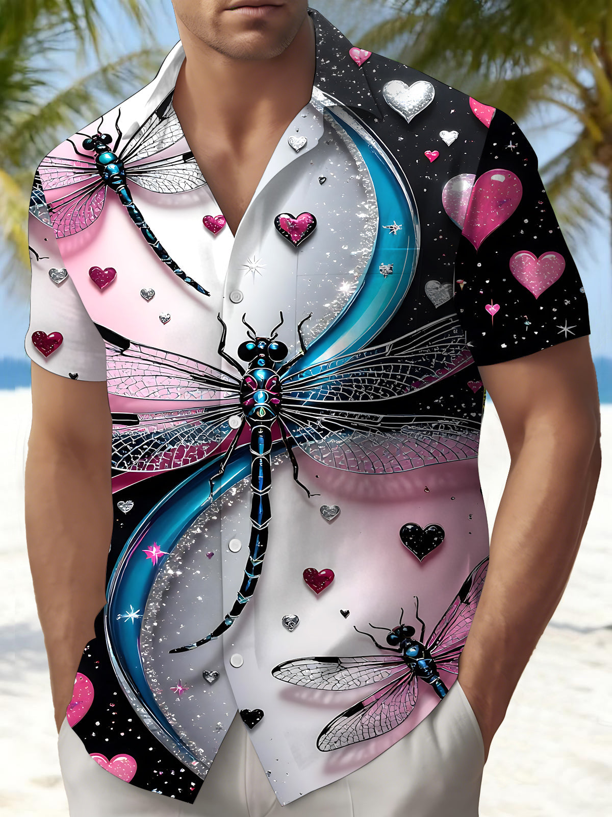 Dragonfly Print Men's Pocket Short Sleeve Shirts